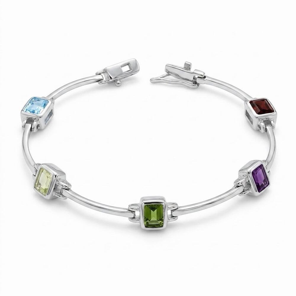 925 Sterling Silver Topaz Citrine Peridot Amethyst Garnet Bracelet 7